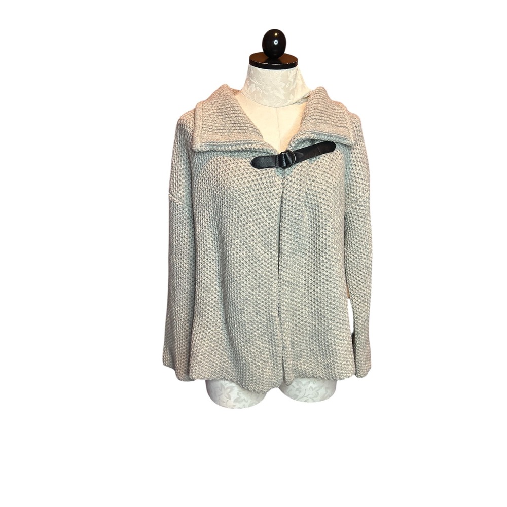 Eileen Fisher Yak Merino Wool Cardigan Sweater Grey‎ Leather Buckle XS
